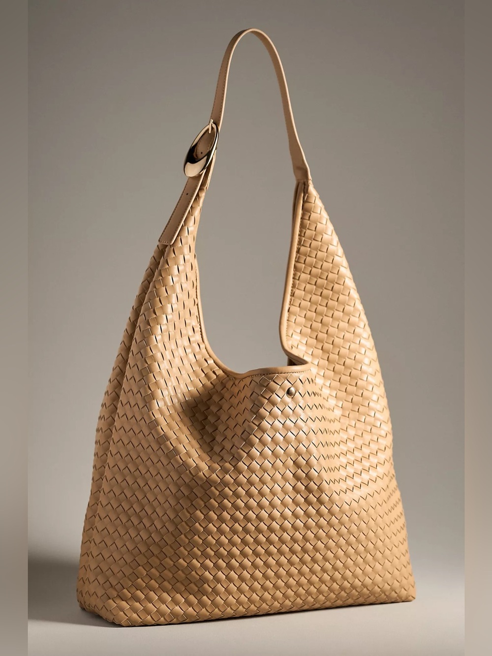 Anthropologie love knot slouchy bag woven gold buckle beige tan - Picture 3 of 14